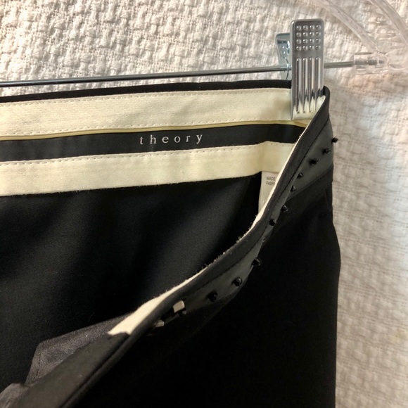 Theory- wool tuxedo pants with satin & crystal waist band - Picture 6 of 12